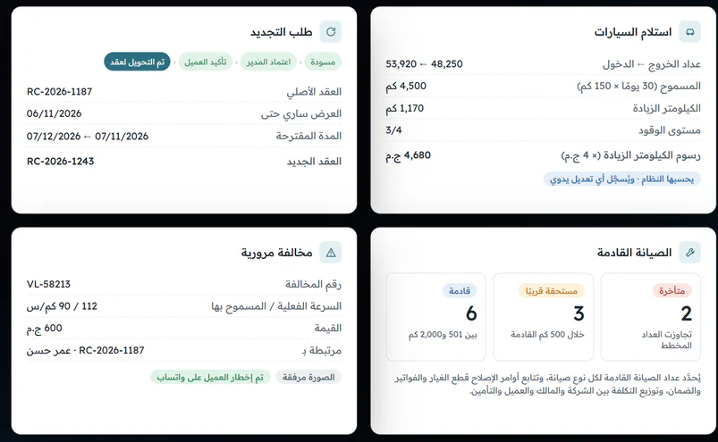 رسوم استلام السيارة وإجراء التجديد وتنبيهات الصيانة ومخالفة مرورية