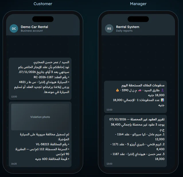 Automated WhatsApp messages to a customer and a manager